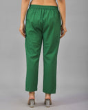 Bottle Green Solid Cotton Flax Women Trouser
