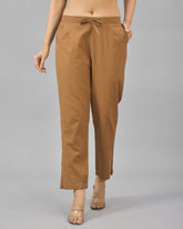 Brown Solid Cotton Flax Women Trouser