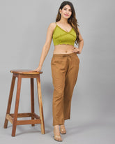 Combo of 2 Sky Blue and Brown Cotton Flax Women Trouser Pant-10356