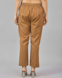 Brown Solid Cotton Flax Women Trouser