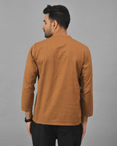 Combo of 2 Men Kurtas Solid Cotton Flax Brown and Navy Blue