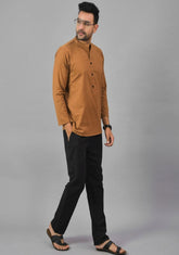 BROWN SOLID COTTON HANDLOOM CORD SET-25080