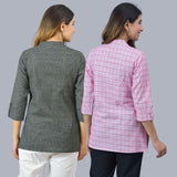Combo of 2 Baby Pink and Black Cotton Checks Women Top