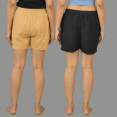 Combo of 2 Black and Beige Cotton Women Shorts