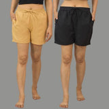 Combo of 2 Black and Beige Cotton Women Shorts