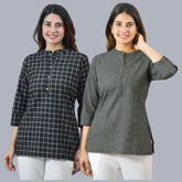 Combo of 2 Black and Black Cotton Checks Women Top