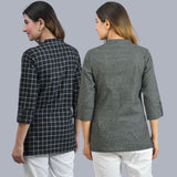 Combo of 2 Black and Black Cotton Checks Women Top