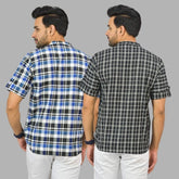 Combo of 2 Black and Blue Cotton Handloom Short Kurta-25371