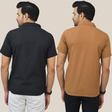 Combo of 2 Black and Brown Solid Cotton Men Shirt