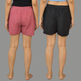 Combo of 2 Black and Dark Pink Cotton Women Shorts