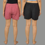 Combo of 2 Black and Dark Pink Cotton Women Shorts