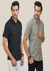 Combo of 2 Black and Gray Solid Cotton Men Shirt