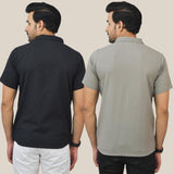 Combo of 2 Black and Gray Solid Cotton Men Shirt