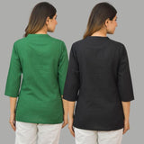 Combo of 2 Black and Green Cotton Flax Women Top