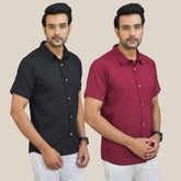 Combo of 2 Black and Maroon Solid Cotton Men Shirt