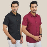Combo of 2 Black and Maroon Solid Cotton Men Shirt