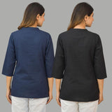 Combo of 2 Black and Navy Blue Cotton Flax Women Top