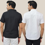Combo of 2 Black and White Solid Cotton Men Shirt