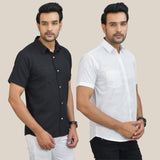 Combo of 2 Black and White Solid Cotton Men Shirt