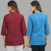 Combo of 2 Blue and Maroon Cotton Flax Women Top