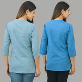 Combo of 2 Blue and Sky Blue Cotton Flax Women Top