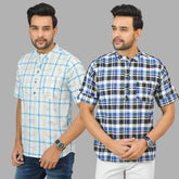 Combo of 2 Blue and White Cotton Handloom Short Kurta-25338