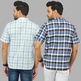 Combo of 2 Blue and White Cotton Handloom Short Kurta-25338