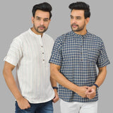 Combo of 2 Blue and White Cotton Handloom Short Kurta-25354