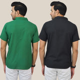 Combo of 2 Bottle Green and Black Solid Cotton Men Shirt