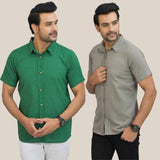Combo of 2 Bottle Green and Gray Solid Cotton Men Shirt