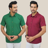 Combo of 2 Bottle Green and Maroon Solid Cotton Men Shirt
