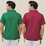 Combo of 2 Bottle Green and Maroon Solid Cotton Men Shirt
