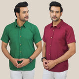 Combo of 2 Bottle Green and Maroon Solid Cotton Men Shirt