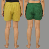 Combo of 2 Bottle Green and Olive Green Cotton Women Shorts-10578