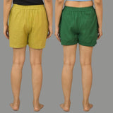 Combo of 2 Bottle Green and Olive Green Cotton Women Shorts-10578