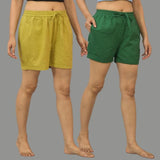 Combo of 2 Bottle Green and Olive Green Cotton Women Shorts-10578