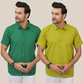 Combo of 2 Bottle Green and Olive Green Solid Cotton Men Shirt-25399