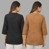 Combo of 2 Brown and Black Cotton Flax Women Top-10425