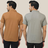 Combo of 2 Brown and Gray Solid Cotton Men Shirt-25432