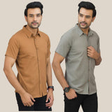 Combo of 2 Brown and Gray Solid Cotton Men Shirt-25432