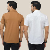 Combo of 2 Brown and White Solid Cotton Men Shirt-25433