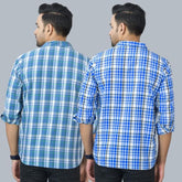 Combo of 2 Cotton Men Full Sleeves Checks Shirts Blue and Gray-46990