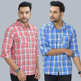 Combo of 2 Cotton Men Full Sleeves Checks Shirts Blue and Pink-46993