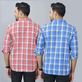 Combo of 2 Cotton Men Full Sleeves Checks Shirts Blue and Pink-46993
