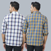 Combo of 2 Cotton Men Full Sleeves Checks Shirts Blue and White-46967