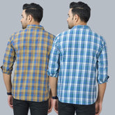 Combo of 2 Cotton Men Full Sleeves Checks Shirts Gray and Blue-46980