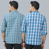 Combo of 2 Cotton Men Full Sleeves Checks Shirts Gray and Gray-46975