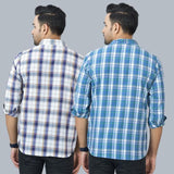 Combo of 2 Cotton Men Full Sleeves Checks Shirts Gray and White-46969