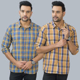 Combo of 2 Cotton Men Full Sleeves Checks Shirts Mustard and Blue-46981
