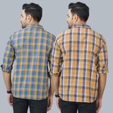 Combo of 2 Cotton Men Full Sleeves Checks Shirts Mustard and Blue-46981